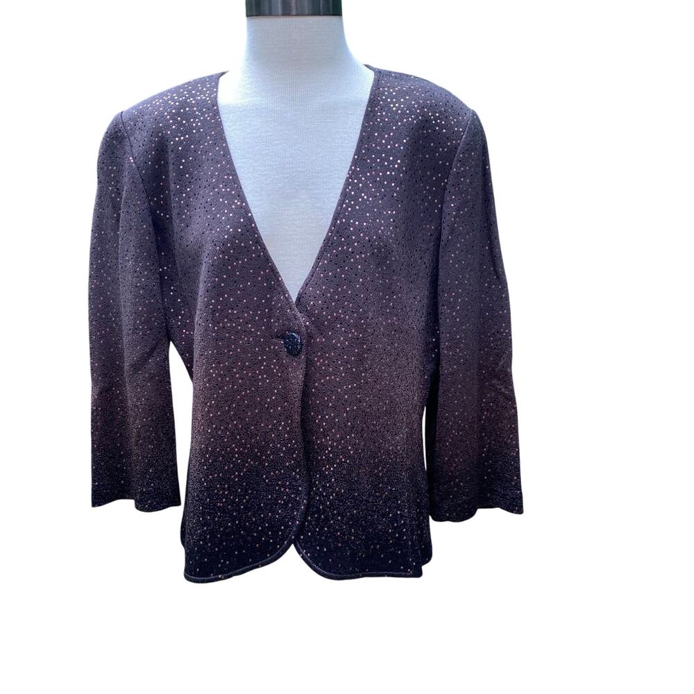 St John Ombré Glitter Shimmer Wool Blend Brown Cardigan Blazer Size 16 Women’s